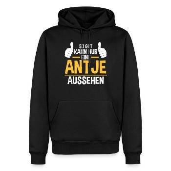 Antje - Männer Premium Bio Hoodie - Schwarz - Vorne - Nico (187cm)