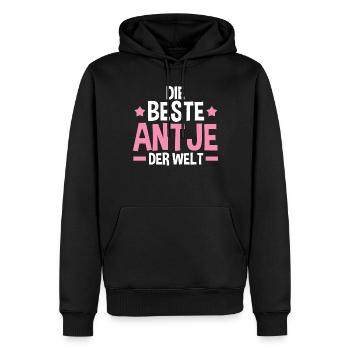 Antje - Männer Premium Bio Hoodie - Schwarz - Vorne - Nico (187cm)