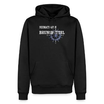 Heimathafen Brunsbüttel - Hafenarbeiter - Männer Premium Bio Hoodie - Schwarz - Vorne - Nico (187cm)