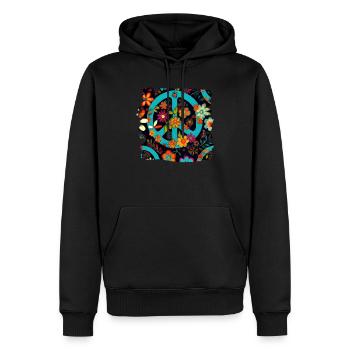 Hippie Festival Liebe Vintage Friedenszeichen - Männer Premium Bio Hoodie - Schwarz - Vorne - Nico (187cm)