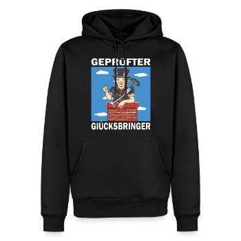 SCHLOTFEGER GEPRÜFTER GLÜCKSBRINGER - Männer Premium Bio Hoodie - Schwarz - Vorne - Nico (187cm)