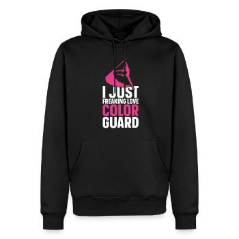 Farbschutz - Männer Premium Bio Hoodie - Schwarz - Vorne - Nico (187cm)
