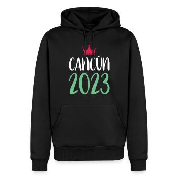 Cancun 2023 - Sweat à capuche Premium bio Homme - noir - Devant - Nico (187cm)