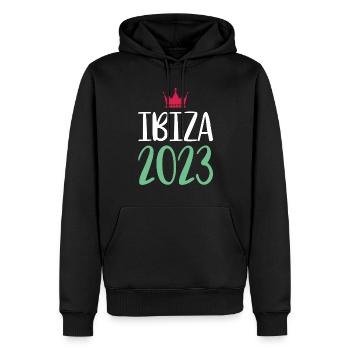 Ibiza 2023 - Männer Premium Bio Hoodie - Schwarz - Vorne - Nico (187cm)