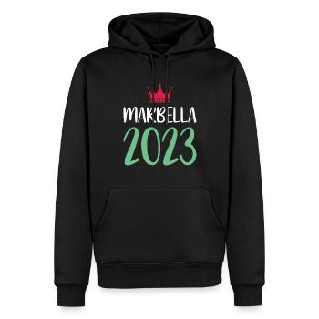 Marbella 2023 - Sweat à capuche Premium bio Homme - noir - Devant - Nico (187cm)