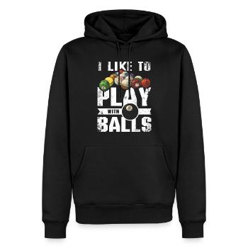 I like to play with 8 balls billiards - Männer Premium Bio Hoodie - Schwarz - Vorne - Nico (187cm)