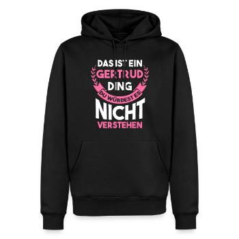 Gertrud - Männer Premium Bio Hoodie - Schwarz - Vorne - Nico (187cm)