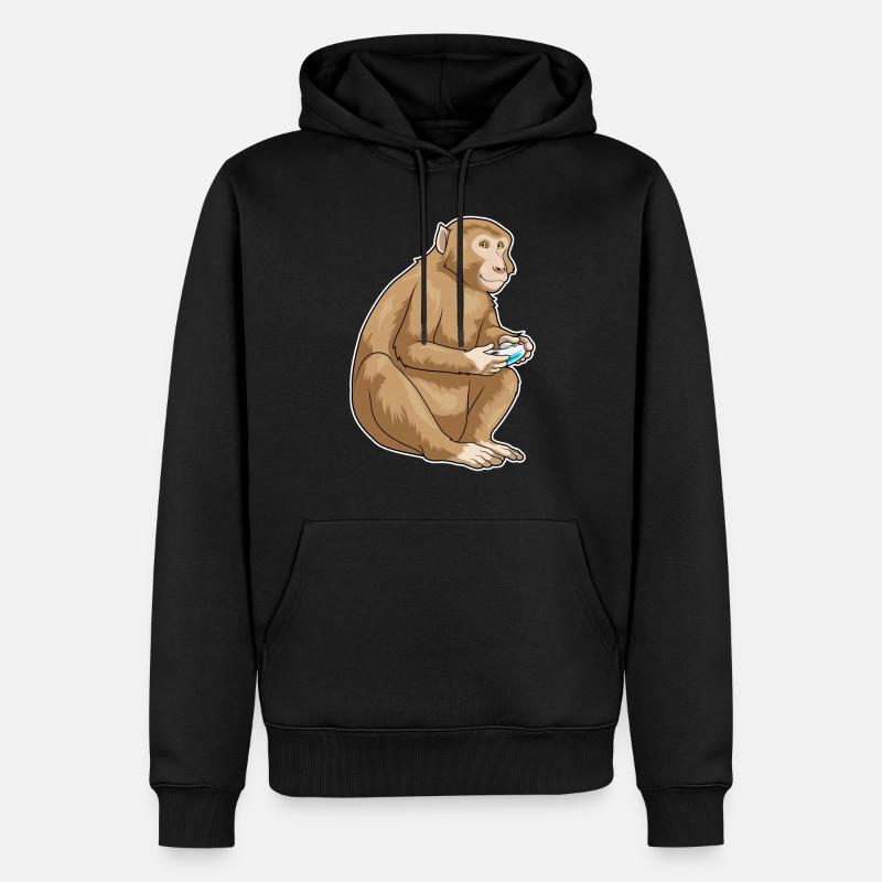 Affe Gamer Controller - Männer Premium Bio Hoodie - Schwarz