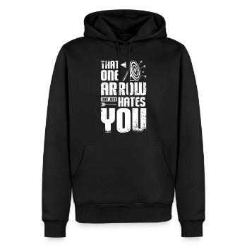 Drôle de tir à l’arc une flèche vous déteste - Sweat à capuche Premium bio Homme - noir - Devant - Nico (187cm)