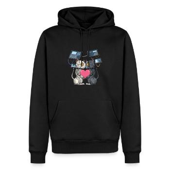 Chat robot amoureux d’un ingénieur robot - Sweat à capuche Premium bio Homme - noir - Devant - Nico (187cm)