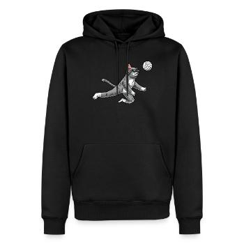 Drôle de joueur de volley-ball de chat - Sweat à capuche Premium bio Homme - noir - Devant - Nico (187cm)
