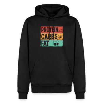 Strongman Protein Carbs Fat Fitness Bodybuilding - Männer Premium Bio Hoodie - Schwarz - Vorne - Nico (187cm)