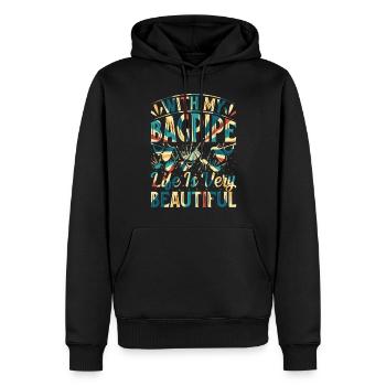 Bagpiper - With My Bagpipe La vie est très belle - Sweat à capuche Premium bio Homme - noir - Devant - Nico (187cm)
