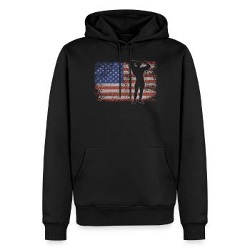 Bodybuilding Retro USA Flagge 4th of July - Männer Premium Bio Hoodie - Schwarz - Vorne - Nico (187cm)