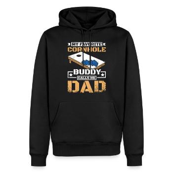 Mein Lieblings Cornhol Spieler nennt mich Papa - Männer Premium Bio Hoodie - Schwarz - Vorne - Nico (187cm)