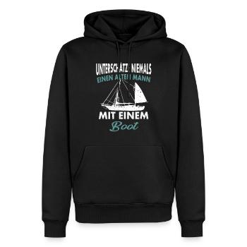 Unterschätze niemals einen alten Mann - Männer Premium Bio Hoodie - Schwarz - Vorne - Nico (187cm)