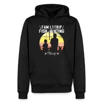 FamilyTrip -Fischjagd - Zanderjäger - Männer Premium Bio Hoodie - Schwarz - Vorne - Nico (187cm)
