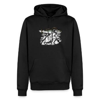 Jésus porte une perche - chasseur de sandre - Sweat à capuche Premium bio Homme - noir - Devant - Nico (187cm)
