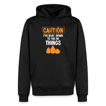 Caution i've been know to throw Things - Men’s Premium Organic Hoodie - black - Front - Nico (187cm)