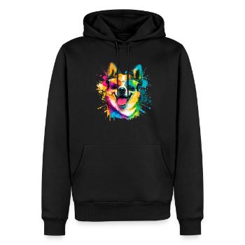 Happy Dog coloré avec des lunettes de soleil à l’aquarelle - Sweat à capuche Premium bio Homme - noir - Devant - Nico (187cm)