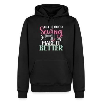 Life is good Sewing make it better - Männer Premium Bio Hoodie - Schwarz - Vorne - Nico (187cm)