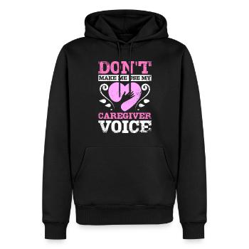 Ne me faites pas utiliser ma voix de soignant - Sweat à capuche Premium bio Homme - noir - Devant - Nico (187cm)