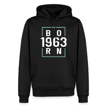 60e anniversaire né en 1963 né en 1963 - Sweat à capuche Premium bio Homme - noir - Devant - Nico (187cm)