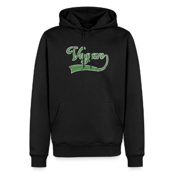 Vegan Schriftzug - Männer Premium Bio Hoodie - Schwarz - Vorne - Nico (187cm)
