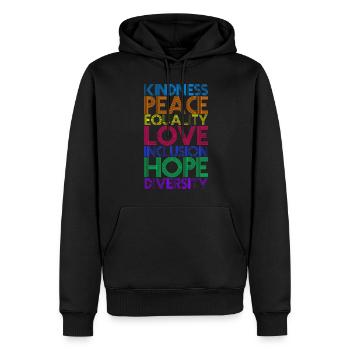 Gentillesse Paix Égalité Amour - Sweat à capuche Premium bio Homme - noir - Devant - Nico (187cm)