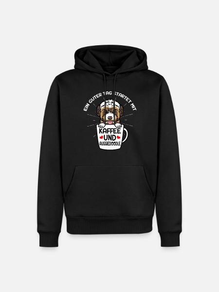 Café et chien Aussiedoodle - Sweat à capuche Premium bio Homme - noir