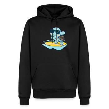 Süße Schildkröte mit Sonnenbrille auf Surfbrett - Männer Premium Bio Hoodie - Schwarz - Vorne - Nico (187cm)