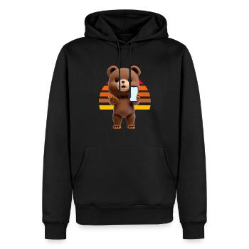 Bär mit Smartphone - Männer Premium Bio Hoodie - Schwarz - Vorne - Nico (187cm)