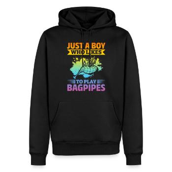 Juste un garçon qui aime jouer de la cornemuse - Bagpiper B - Sweat à capuche Premium bio Homme - noir - Devant - Nico (187cm)