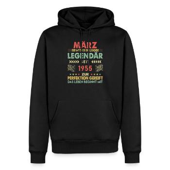 68. Geburtstag März Jahrgang 1955 Vintage - Männer Premium Bio Hoodie - Schwarz - Vorne - Nico (187cm)