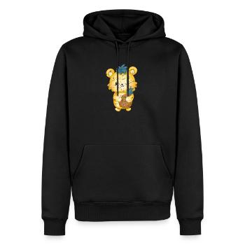 Bär mit Ananas in der Hand und Ananasblätter auf - Männer Premium Bio Hoodie - Schwarz - Vorne - Nico (187cm)