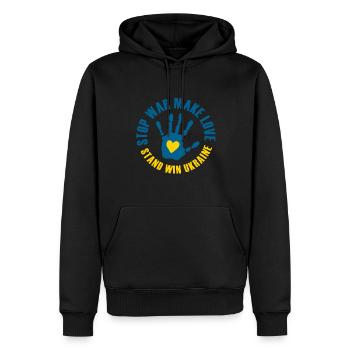 Win Ukraine booth - Men’s Premium Organic Hoodie - black - Front - Nico (187cm)