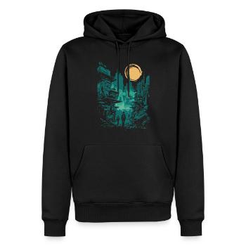 Découvrez l’avenir avec notre Future City - Sweat à capuche Premium bio Homme - noir - Devant - Nico (187cm)