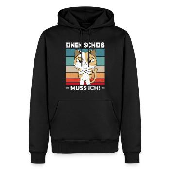 Einen Scheiß muss ich Spruch Katze Retro - Männer Premium Bio Hoodie - Schwarz - Vorne - Nico (187cm)
