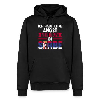 Ich habe keine Angst mein Papa ist Serbe - Männer Premium Bio Hoodie - Schwarz - Vorne - Nico (187cm)