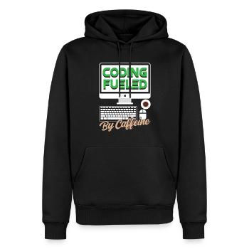 Programming powered by caffeine coding - Men’s Premium Organic Hoodie - black - Front - Nico (187cm)