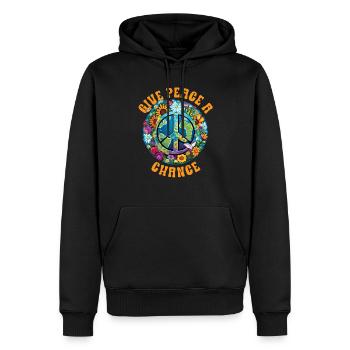 Hippie Peace Zeichen Frieden Blumen Blumenkind - Männer Premium Bio Hoodie - Schwarz - Vorne - Nico (187cm)