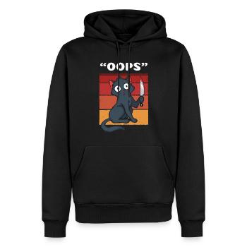 Oups Chat meurtrier - Sweat à capuche Premium bio Homme - noir - Devant - Nico (187cm)