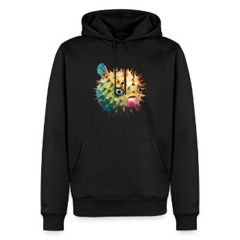 Poisson-globe gonflé - Sweat à capuche Premium bio Homme - noir - Devant - Nico (187cm)