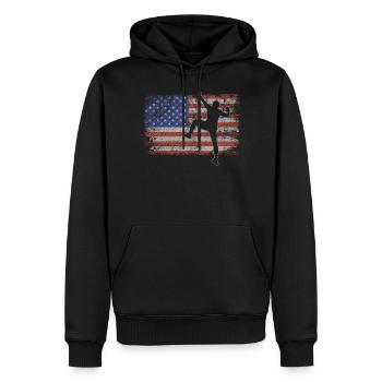 Freeclimbing Retro USA Flagge Berge 4th of July - Männer Premium Bio Hoodie - Schwarz - Vorne - Nico (187cm)