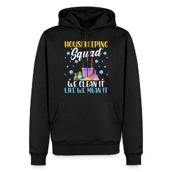 Escouade d’entretien ménager - Sweat à capuche Premium bio Homme - noir - Devant - Nico (187cm)