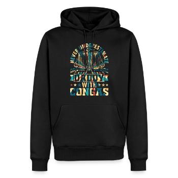Never Underestimate Daddy With Congas - Conga Drum - Men’s Premium Organic Hoodie - black - Front - Nico (187cm)