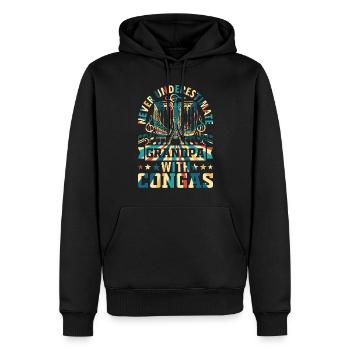 Joueur de conga - Ne sous-estimez jamais grand-père avec Co - Sweat à capuche Premium bio Homme - noir - Devant - Nico (187cm)