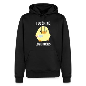 Duckin Love Ducks Duck with knife Ente mit Messer - Men’s Premium Organic Hoodie - black - Front - Nico (187cm)