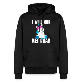 I WILL NUR MEI RUAH Einhorn Spruch Dialekt - Männer Premium Bio Hoodie - Schwarz - Vorne - Nico (187cm)