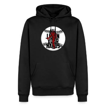 Lustiger Baseballspieler mit Liegenden - Männer Premium Bio Hoodie - Schwarz - Vorne - Nico (187cm)